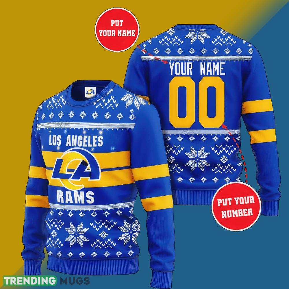 NFL Los Angeles Rams Christmas Men All Over Print Knitted Sweater Custom Number And Name - NFL Los Angeles Rams Christmas Men All Over Print Knitted Sweater Custom Number And Name