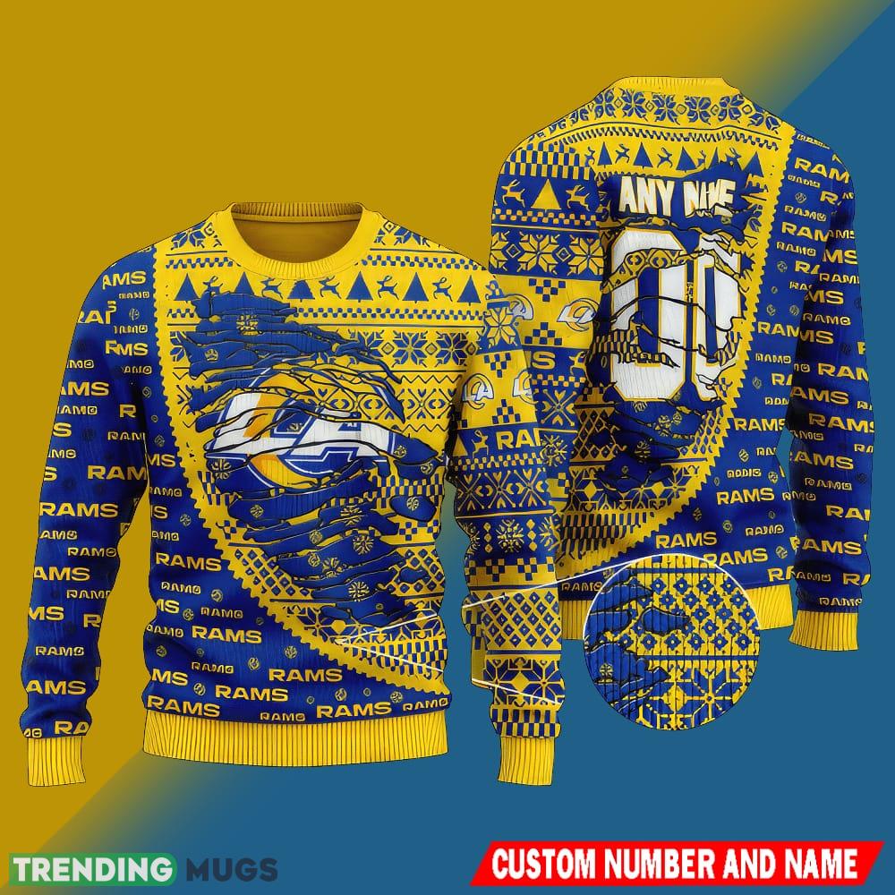 NFL Los Angeles Rams Christmas Rejoice All Over Print Ugly Sweater Custom Number And Name - NFL Los Angeles Rams Christmas Rejoice All Over Print Ugly Sweater Custom Number And Name NFL Los Angeles Rams Christmas Rejoice All Over Print Ugly Sweater Custom Number And Name - NFL Los Angeles Rams Christmas Rejoice All Over Print Ugly Sweater Custom Number And Name