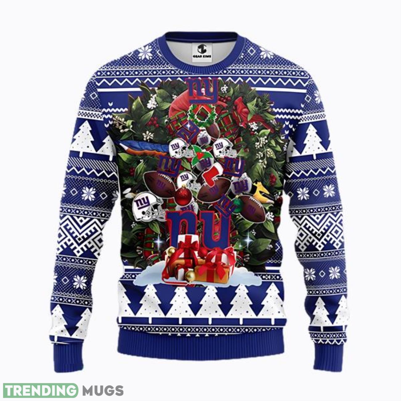 NFL New York Giants Christmas Tree And Gift Ugly Christmas Sweater Product Photo 1 NFL New York Giants Christmas Tree And Gift Ugly Christmas Sweater Product Photo 1