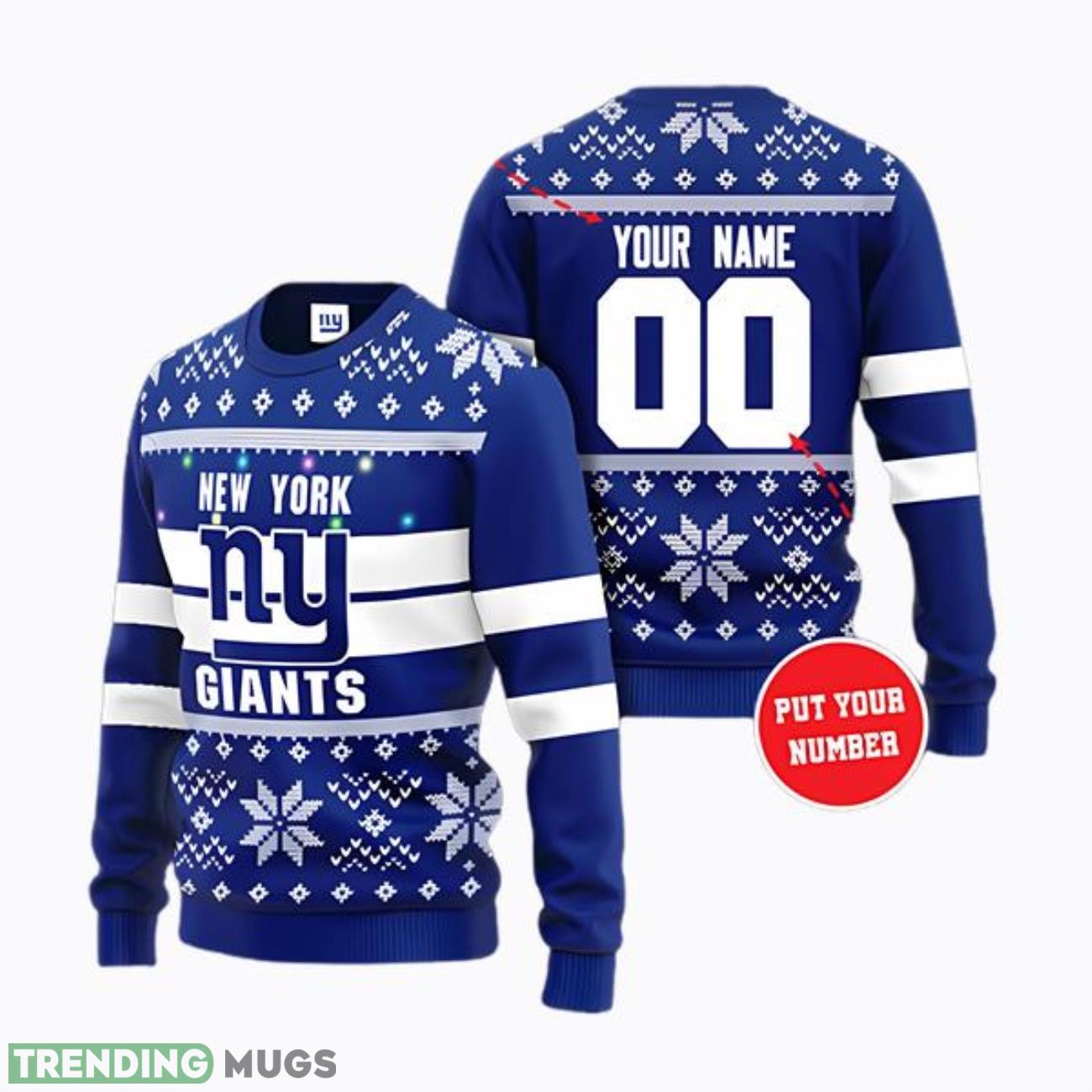 NFL New York Giants Custom Name Number Ugly Christmas Sweater Product Photo 1 NFL New York Giants Custom Name Number Ugly Christmas Sweater Product Photo 1