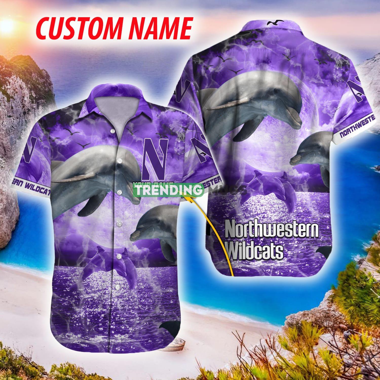 Northwestern Wildcats NCAA Hawaiian Shirt Dolphin Funny AOP Gift For Fans Custom Name - Northwestern Wildcats NCAA Hawaiian Shirt_1 Northwestern Wildcats NCAA Hawaiian Shirt Dolphin Funny AOP Gift For Fans Custom Name - Northwestern Wildcats NCAA Hawaiian Shirt_1