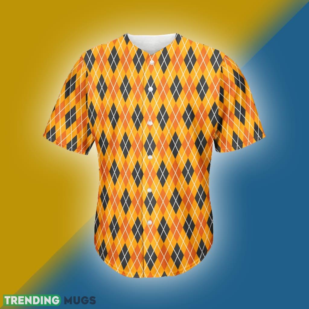 Orange Halloween Argyle Pattern Print Baseball Jersey Shirt For Men - Orange Halloween Argyle Pattern Print Baseball Jersey For Men_1 Orange Halloween Argyle Pattern Print Baseball Jersey Shirt For Men - Orange Halloween Argyle Pattern Print Baseball Jersey For Men_1
