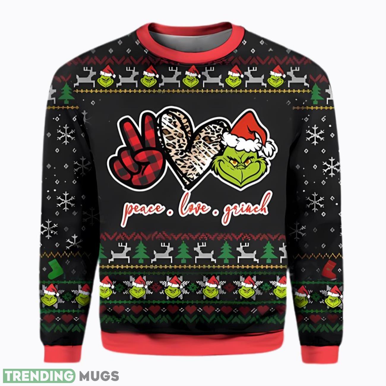Peace Love Grinch Ugly Christmas Sweater Product Photo 1 Peace Love Grinch Ugly Christmas Sweater Product Photo 1