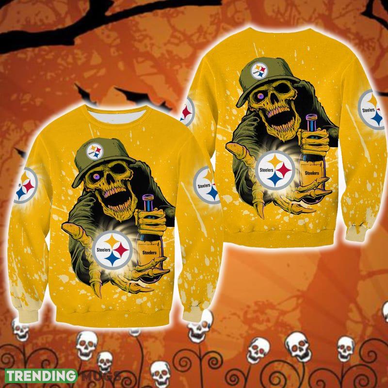 Pittsburgh Steelers Halloween Skull Edition Unisex Friends Halloween Ugly Sweater For Men And Women Gift Christmas - Pittsburgh Steelers Halloween Skull Edition Unisex Friends Halloween Ugly Sweater For Men And Women Gift Christmas