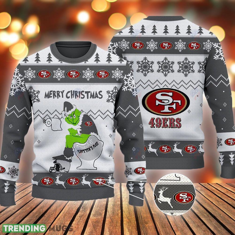 San Francisco 49ers Grinch Shitter's Full NFL Grey Ugly Christmas Sweater - San Francisco 49ers Grinch Shitter's Full NFL Grey Ugly Christmas Sweater