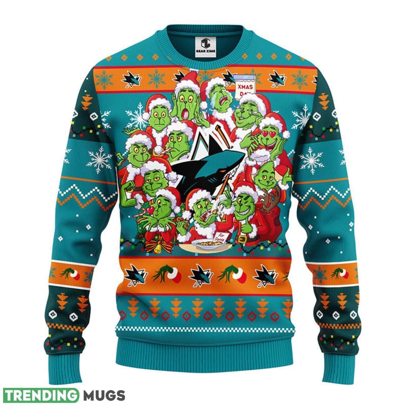 San Jose Sharks 12 Grinch Xmas Day Christmas Ugly Sweater Product Photo 1 San Jose Sharks 12 Grinch Xmas Day Christmas Ugly Sweater Product Photo 1