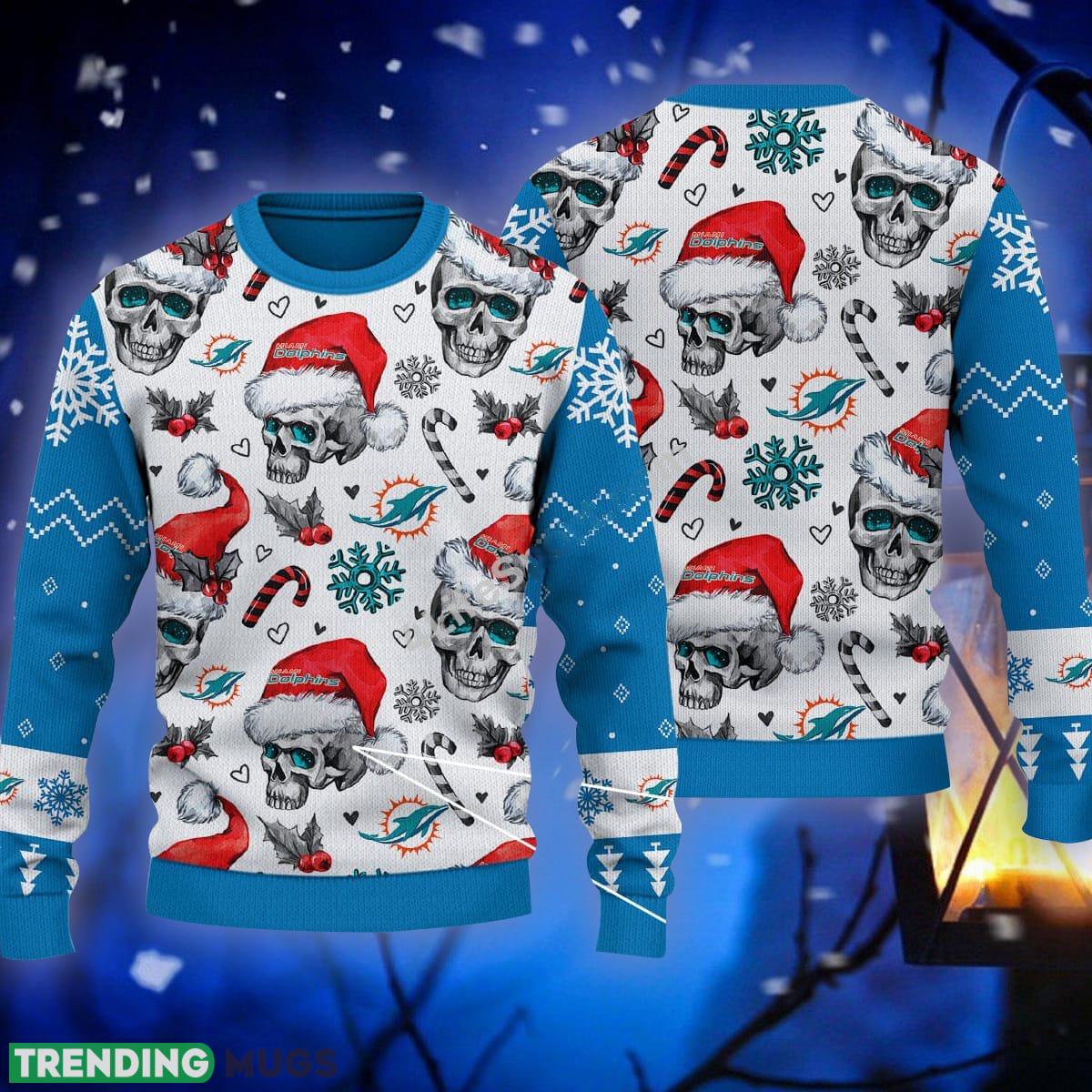 Santa Skull Miami Dolphins Candy Cane Ugly Sweater Blue Gift For Christmas - Santa Skull Miami Dolphins Candy Cane Ugly Sweater Blue Gift For Christmas Santa Skull Miami Dolphins Candy Cane Ugly Sweater Blue Gift For Christmas - Santa Skull Miami Dolphins Candy Cane Ugly Sweater Blue Gift For Christmas