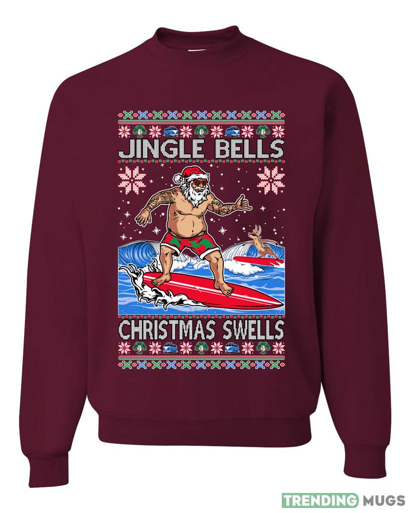 Santa Surfing Jingle Bells Christmas Swells Sweater Sweatshirt For Men And Women Gift Ugly Christmas Dark Shirt Santa Surfing Jingle Bells Christmas Swells Sweater Sweatshirt For Men And Women Gift Ugly Christmas Dark Shirt