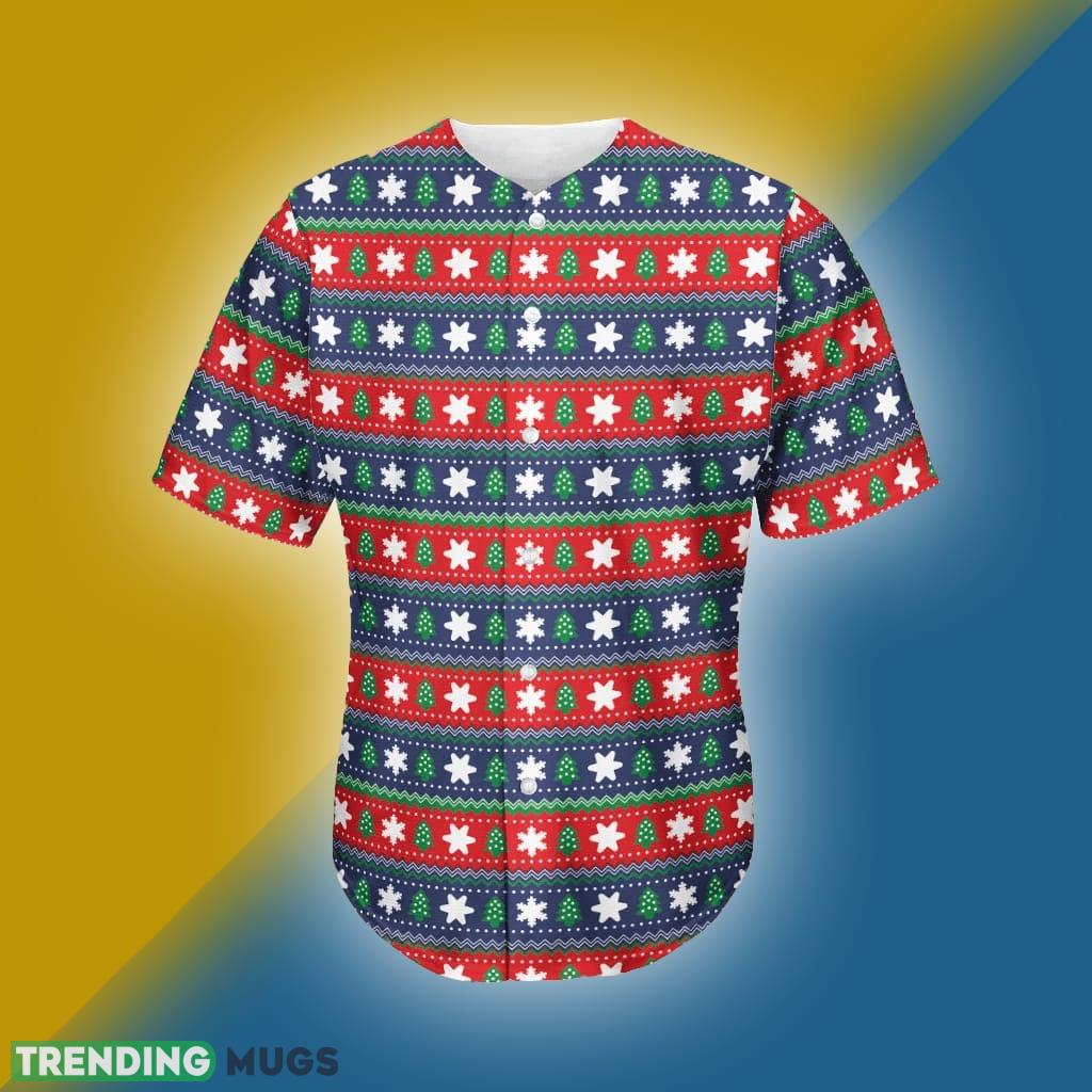 Scandinavian Christmas Pattern Print Men's Baseball Jersey Shirt - Scandinavian Christmas Pattern Print Men's Baseball Jersey_1
