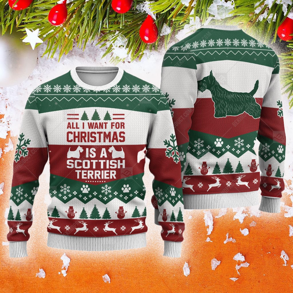 Scottish Terrier Dog All I Want For Is Scottish Terrier Dog Animals Ugly Christmas Sweater AOP Gift For Men And Women - 301023-084454 Scottish Terrier Dog All I Want For Is Scottish Terrier Dog Animals Ugly Christmas Sweater AOP Gift For Men And Women - 301023-084454