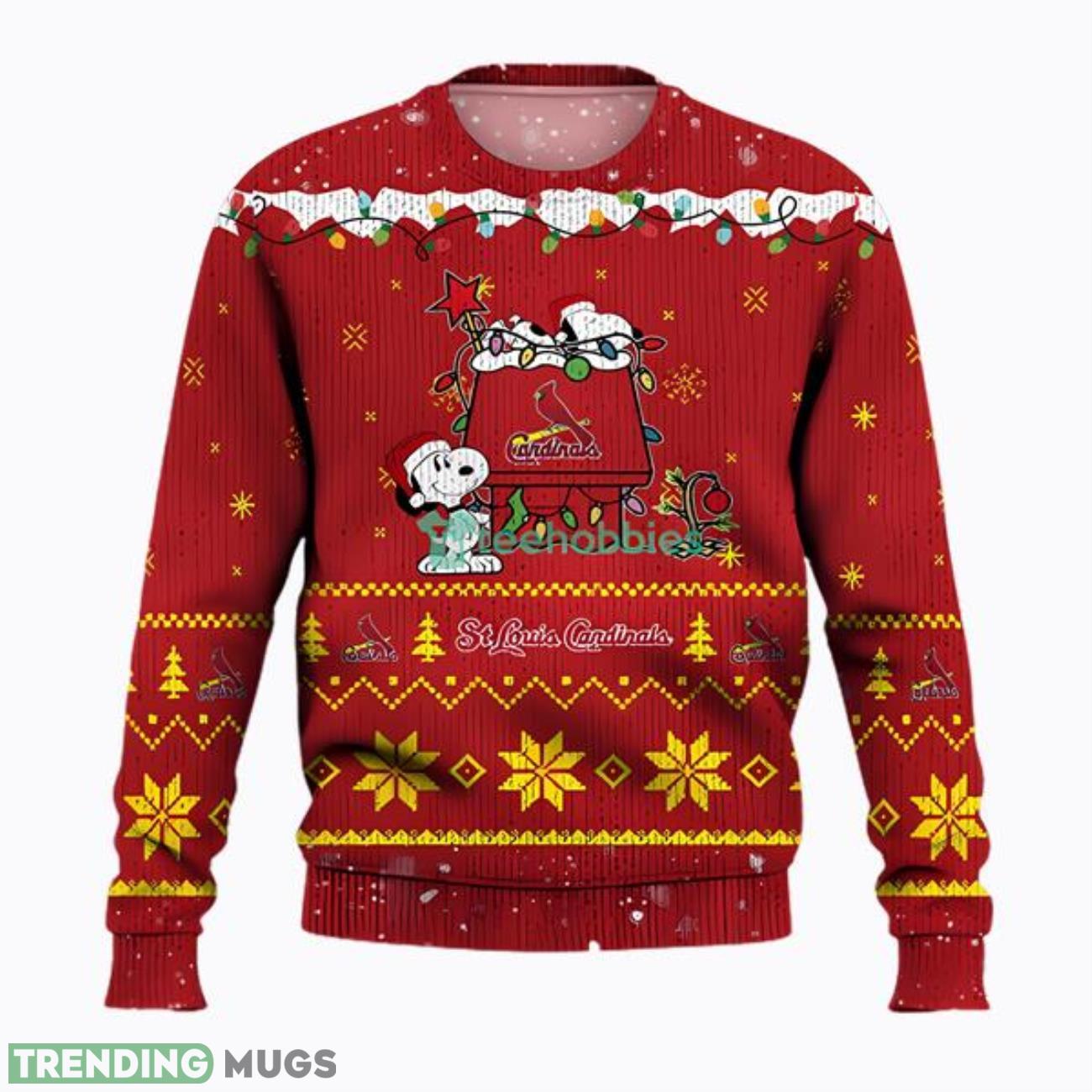 St. Louis Cardinals Snoopy Christmas Light Woodstock Snoopy Ugly Christmas Sweater Product Photo 1 St. Louis Cardinals Snoopy Christmas Light Woodstock Snoopy Ugly Christmas Sweater Product Photo 1