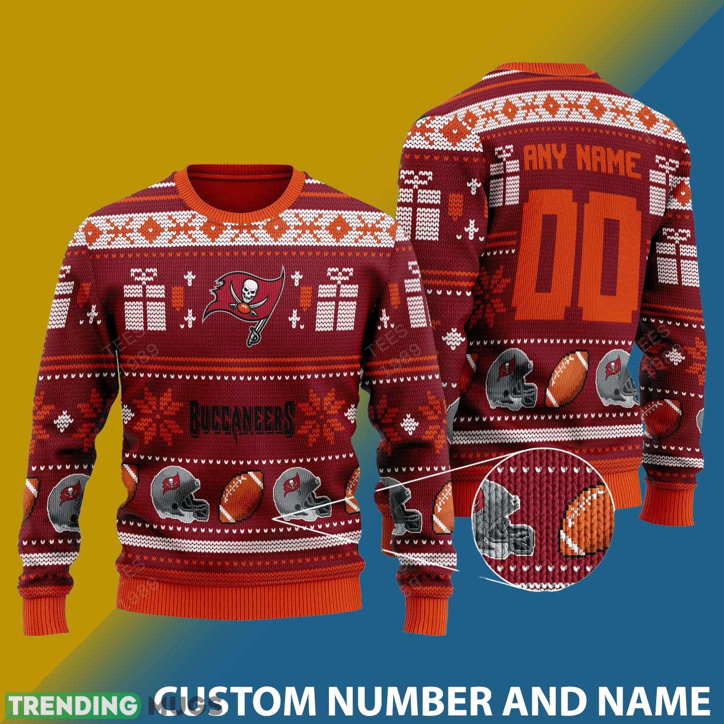 Tampa Bay Buccaneers Design NFL Snowflakes Reindeer 3D Sweater Custom Number And Name - Tampa Bay Buccaneers v1 NFL Knitted Sweater Photo 1