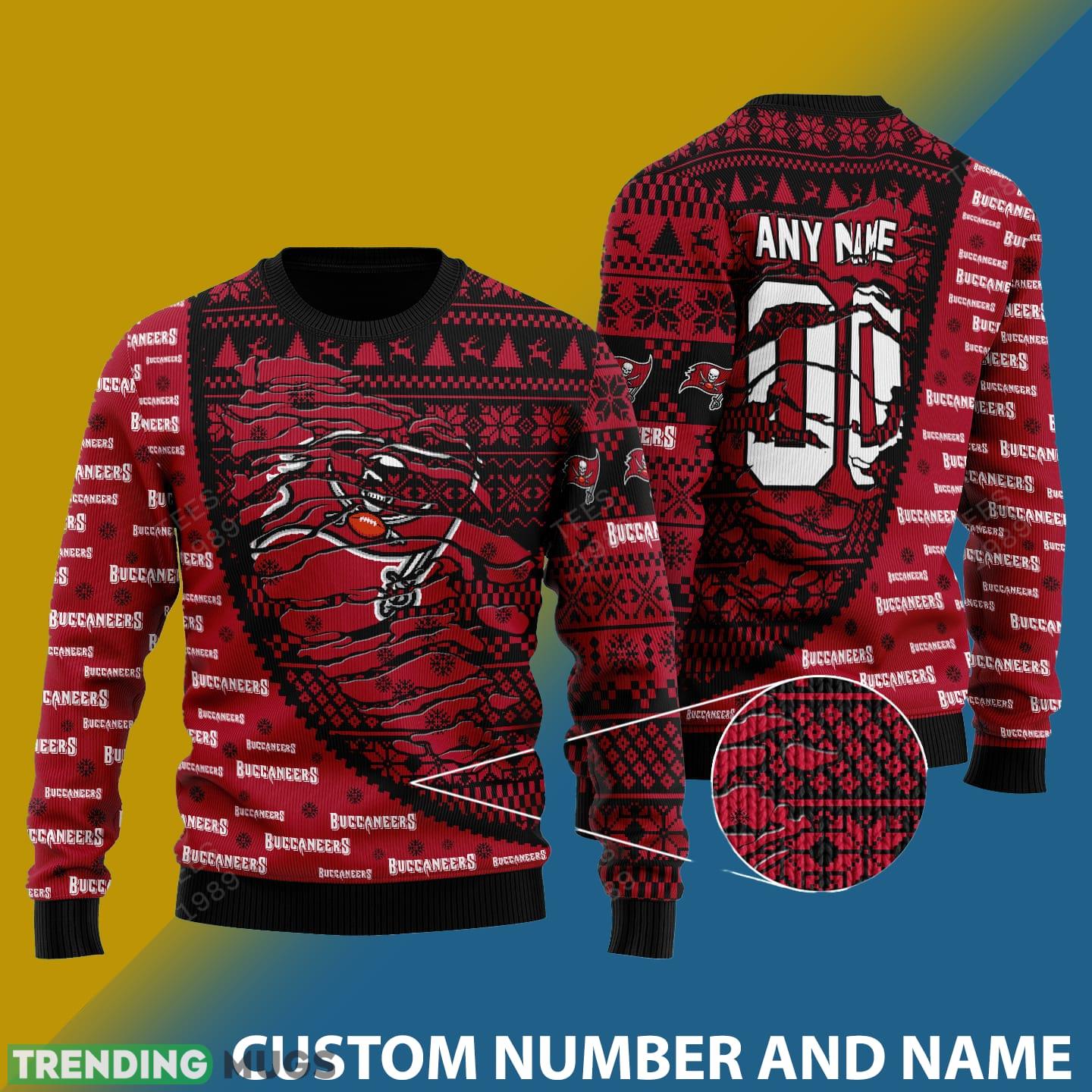 Tampa Bay Buccaneers NFL Christmas Snowflakes Reindeer 3D Sweater Custom Number And Name - Tampa Bay Buccaneers NFL Christmas Knitted Sweater Photo 1 Tampa Bay Buccaneers NFL Christmas Snowflakes Reindeer 3D Sweater Custom Number And Name - Tampa Bay Buccaneers NFL Christmas Knitted Sweater Photo 1