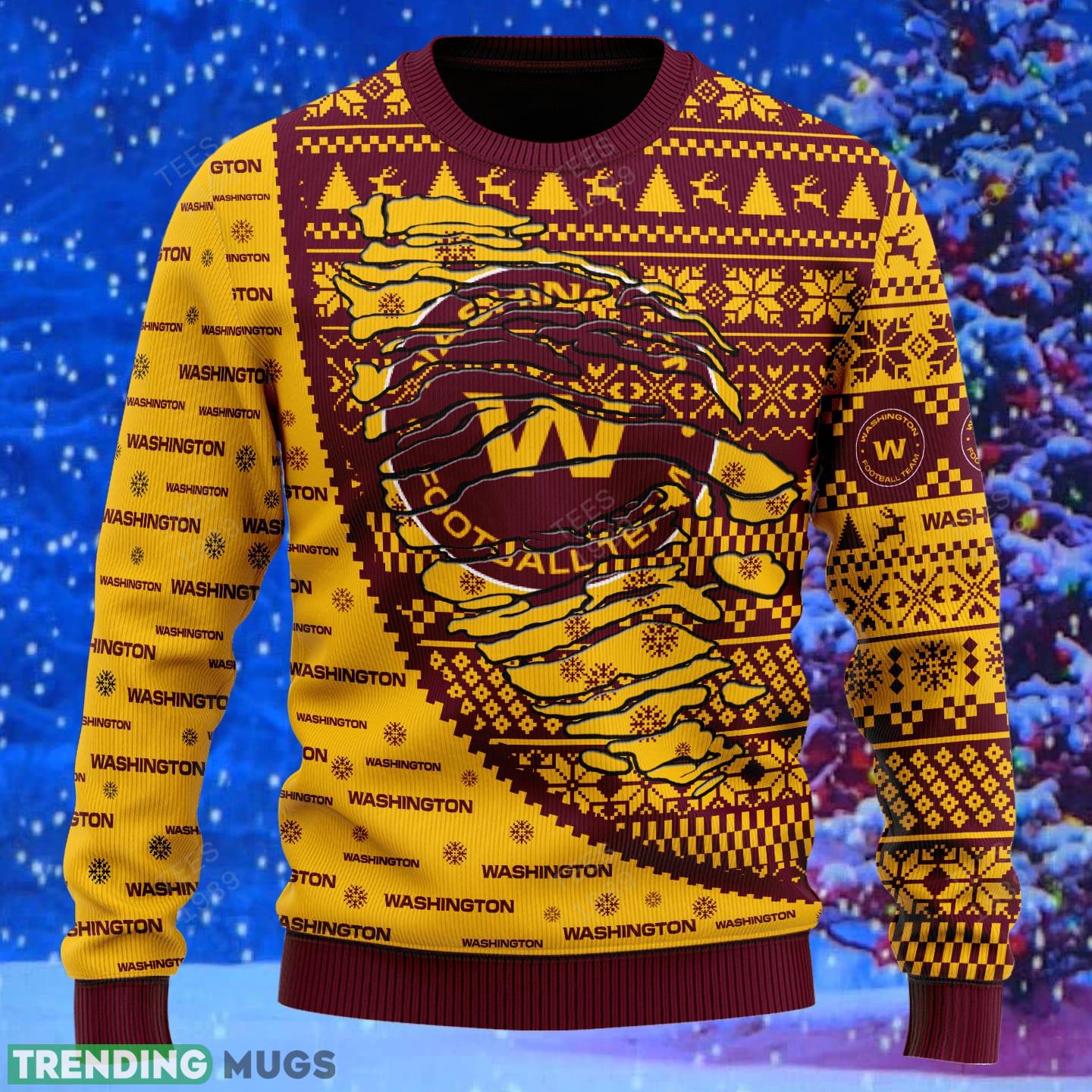 Washington Football Team NFL Christmas Snowflakes Reindeer 3D Sweater Custom Number And Name 3D Sweater Washington Football Team NFL Christmas Snowflakes Reindeer 3D Sweater Custom Number And Name 3D Sweater