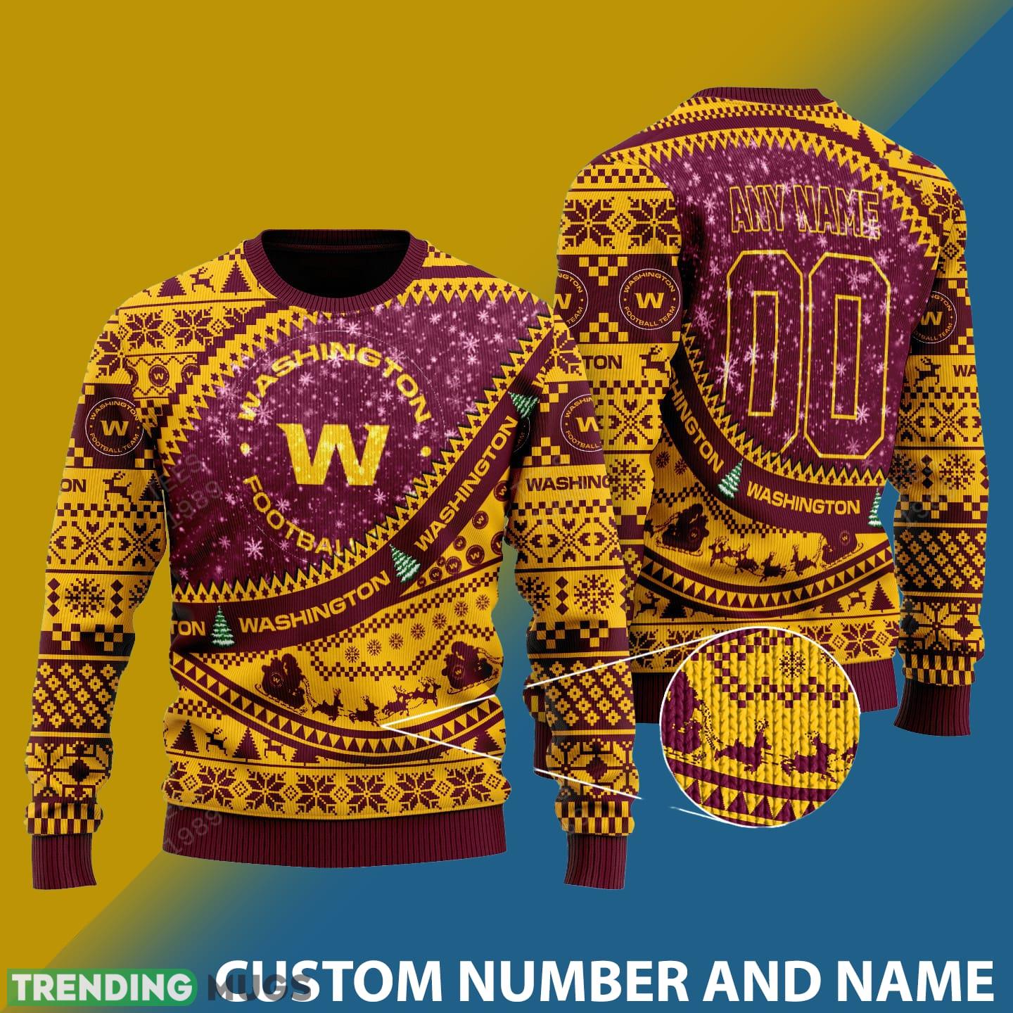 Washington Football Team NFL Ugly Snowflakes Reindeer 3D Sweater Custom Number And Name - Washington Football Team NFL Ugly Knitted Sweater Photo 1 Washington Football Team NFL Ugly Snowflakes Reindeer 3D Sweater Custom Number And Name - Washington Football Team NFL Ugly Knitted Sweater Photo 1