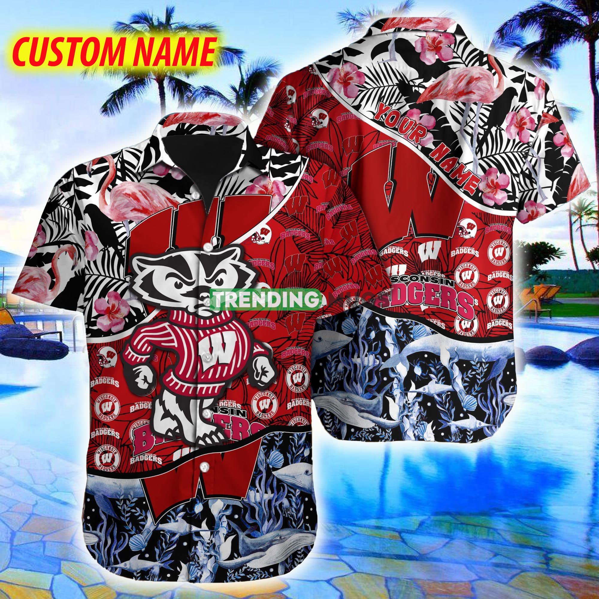 Wisconsin Badgers NCAA Custom Name Flamingo Flower Pink Logo Funny Hawaiian Shirt - Wisconsin Badgers NCAA Custom Name Flamingo Flower Pink Logo Funny Hawaiian Shirt Wisconsin Badgers NCAA Custom Name Flamingo Flower Pink Logo Funny Hawaiian Shirt - Wisconsin Badgers NCAA Custom Name Flamingo Flower Pink Logo Funny Hawaiian Shirt