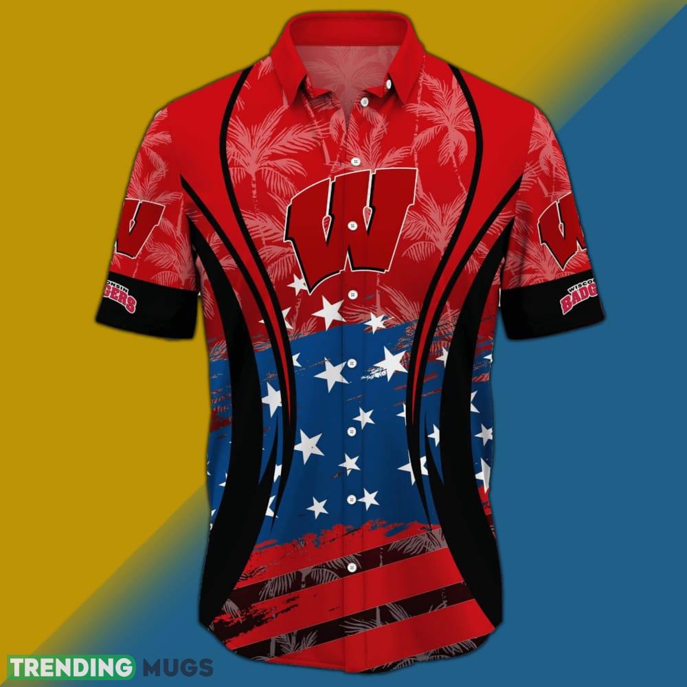 Wisconsin Badgers NCAA Flag American Hawaiian Shirt Short Sleeve Hawaiian Shirt Wisconsin Badgers NCAA Flag American Hawaiian Shirt Short Sleeve Hawaiian Shirt