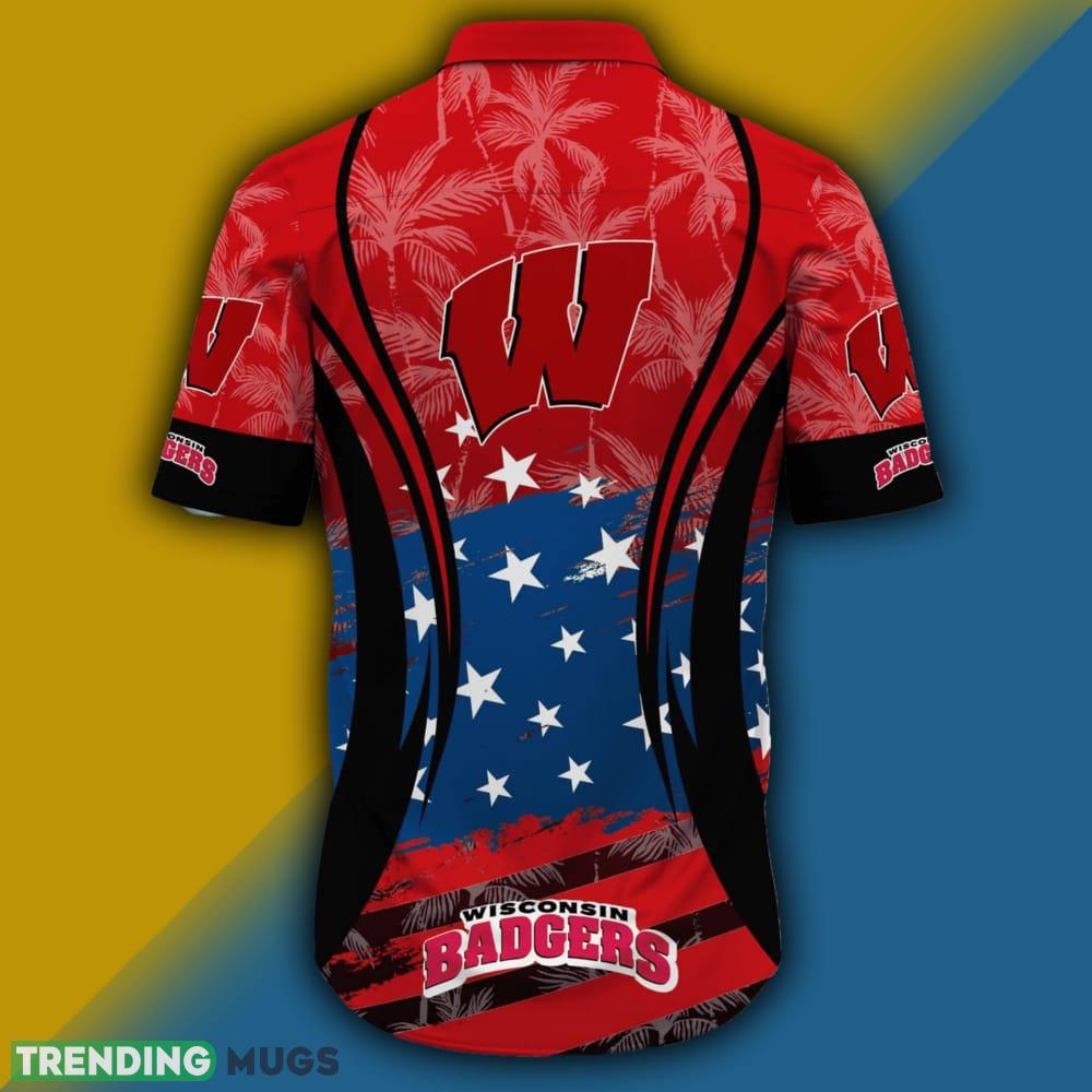 Wisconsin Badgers NCAA Flag American Hawaiian Shirt Short Sleeve Hawaiian Shirt Wisconsin Badgers NCAA Flag American Hawaiian Shirt Short Sleeve Hawaiian Shirt