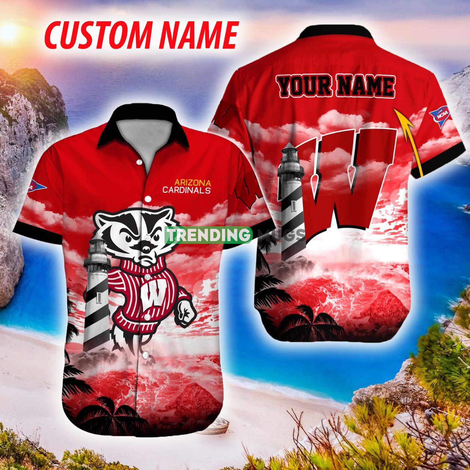 Wisconsin Badgers NCAA Hawaiian Shirt Logo Fans Gift Beach For Men And Women Custom Name - Wisconsin Badgers NCAA Hawaiian Shirt_1 Wisconsin Badgers NCAA Hawaiian Shirt Logo Fans Gift Beach For Men And Women Custom Name - Wisconsin Badgers NCAA Hawaiian Shirt_1
