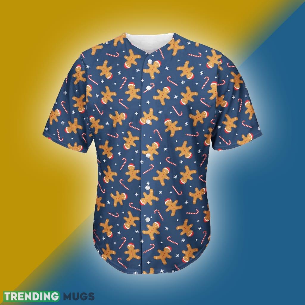 Xmas Gingerbread Man Pattern Print Men's Baseball Jersey Shirt - Xmas Gingerbread Man Pattern Print Men's Baseball Jersey_1 Xmas Gingerbread Man Pattern Print Men's Baseball Jersey Shirt - Xmas Gingerbread Man Pattern Print Men's Baseball Jersey_1