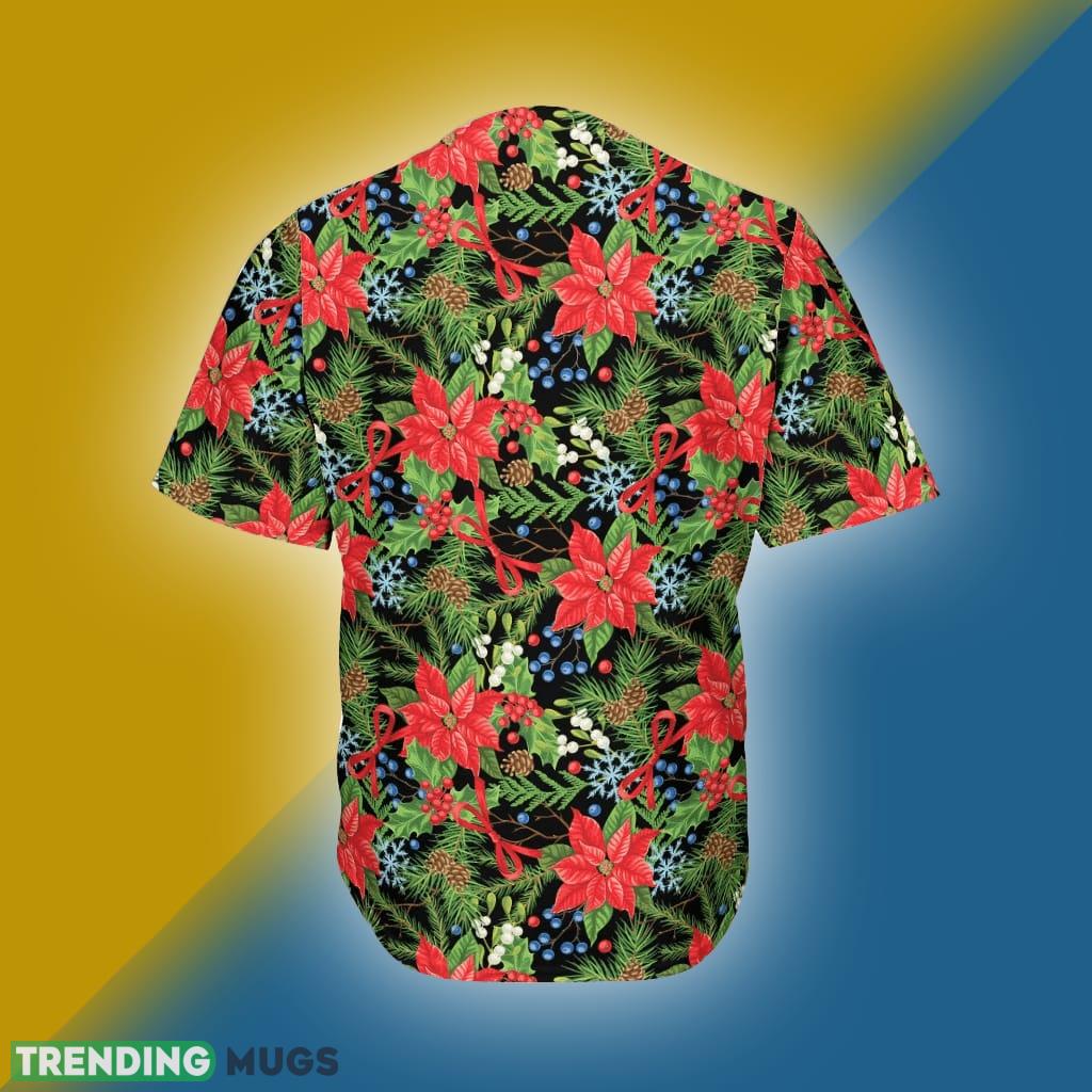 Xmas Poinsettia Pattern Print Men's Baseball Jersey Shirt Football Jersey Xmas Poinsettia Pattern Print Men's Baseball Jersey Shirt Football Jersey