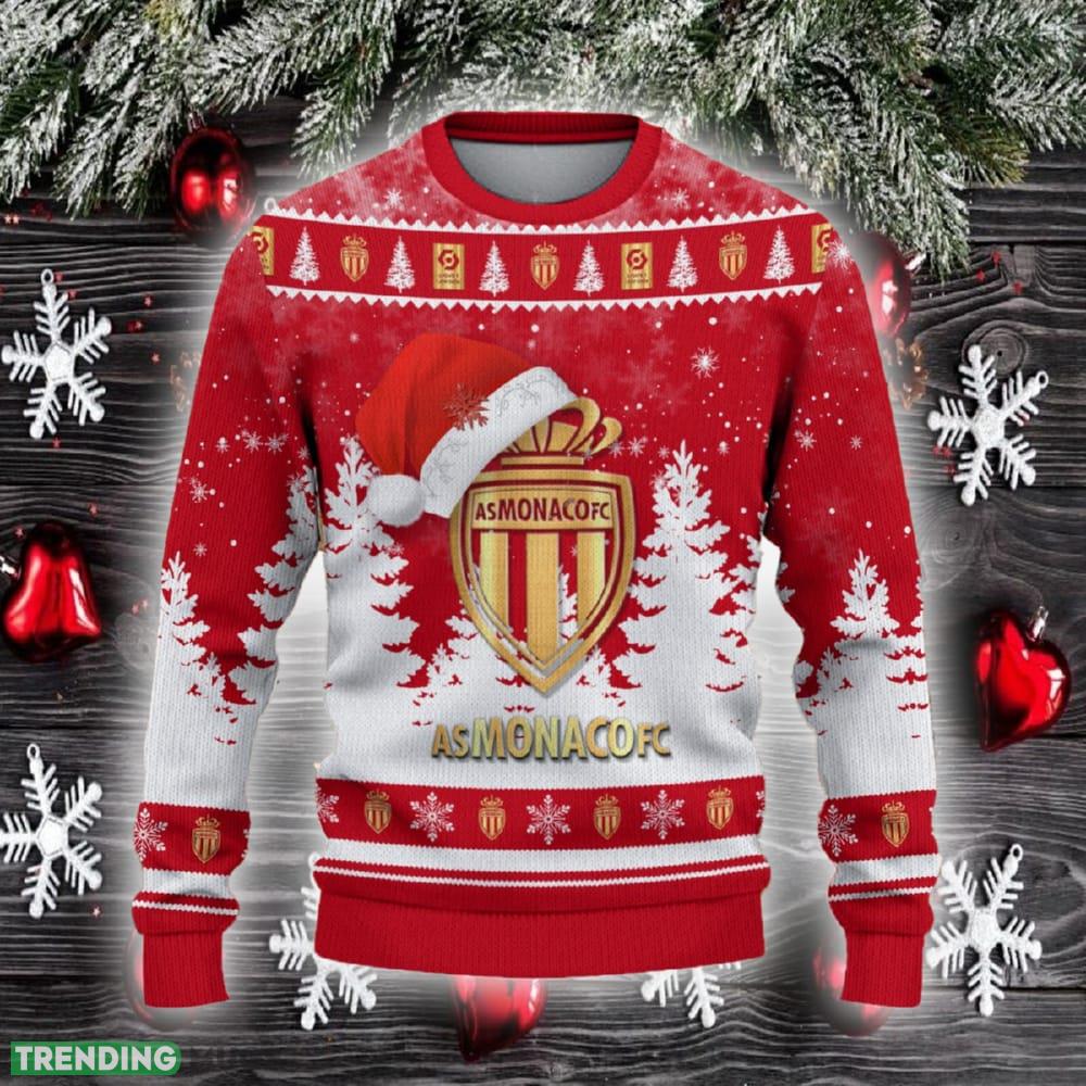 AS Monaco Ugly Christmas Sweater Santa Hat Logo Trending Christmas Gift For Fans - AS Monaco Ugly Christmas Sweater_2 AS Monaco Ugly Christmas Sweater Santa Hat Logo Trending Christmas Gift For Fans - AS Monaco Ugly Christmas Sweater_2