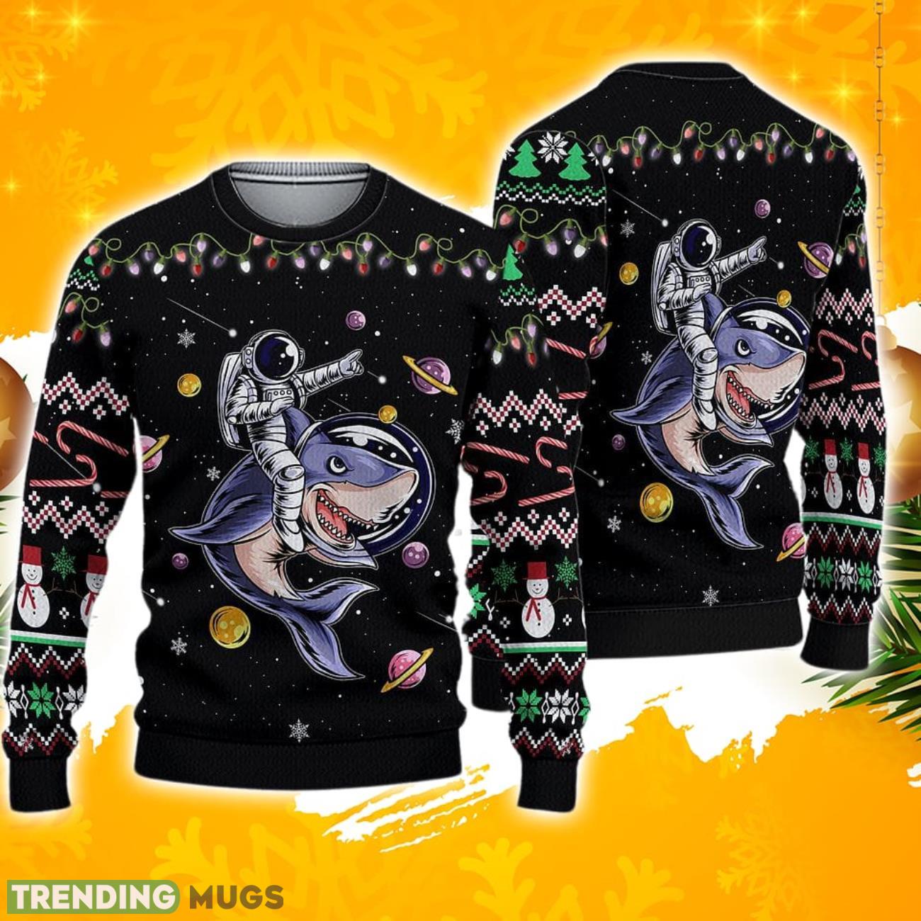 Astronauts Ride A Shark Ugly Christmas 3D Sweater Product Photo 1 Astronauts Ride A Shark Ugly Christmas 3D Sweater Product Photo 1