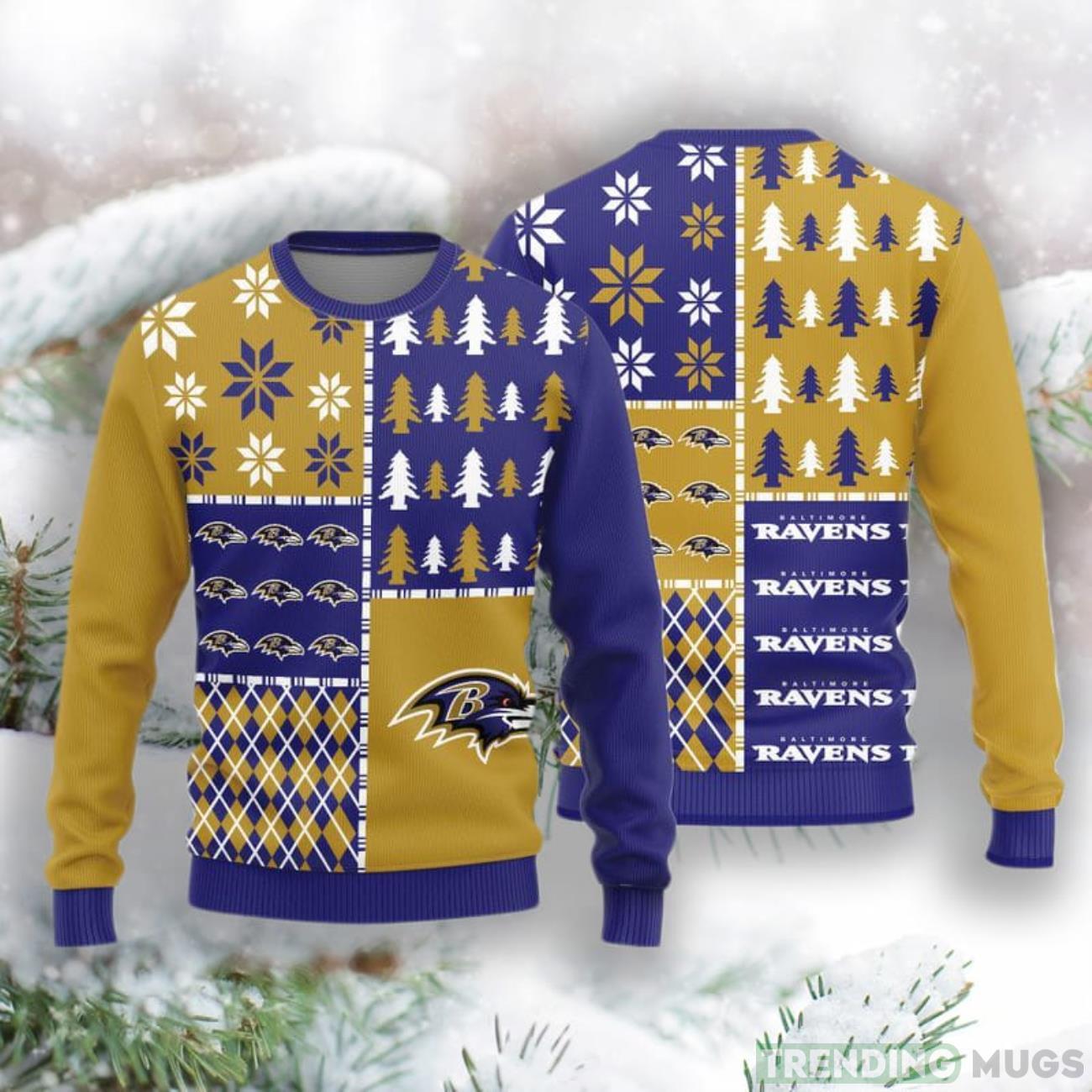 Baltimore Ravens Christmas Pine Trees Pattern New Style Knitted Sweater Product Photo 1 Baltimore Ravens Christmas Pine Trees Pattern New Style Knitted Sweater Product Photo 1
