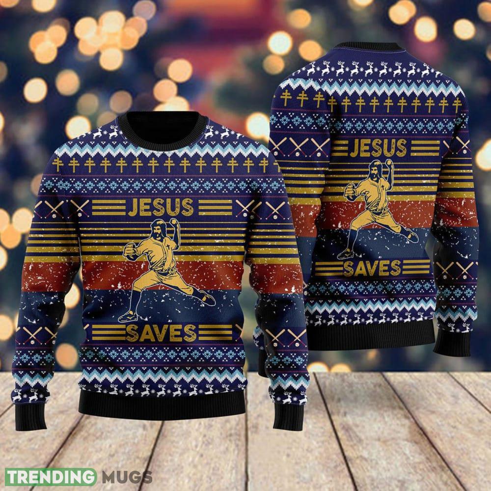 Baseball Funny Jesus Save Ugly Christmas Sweater For Men & Women Product Photo 1