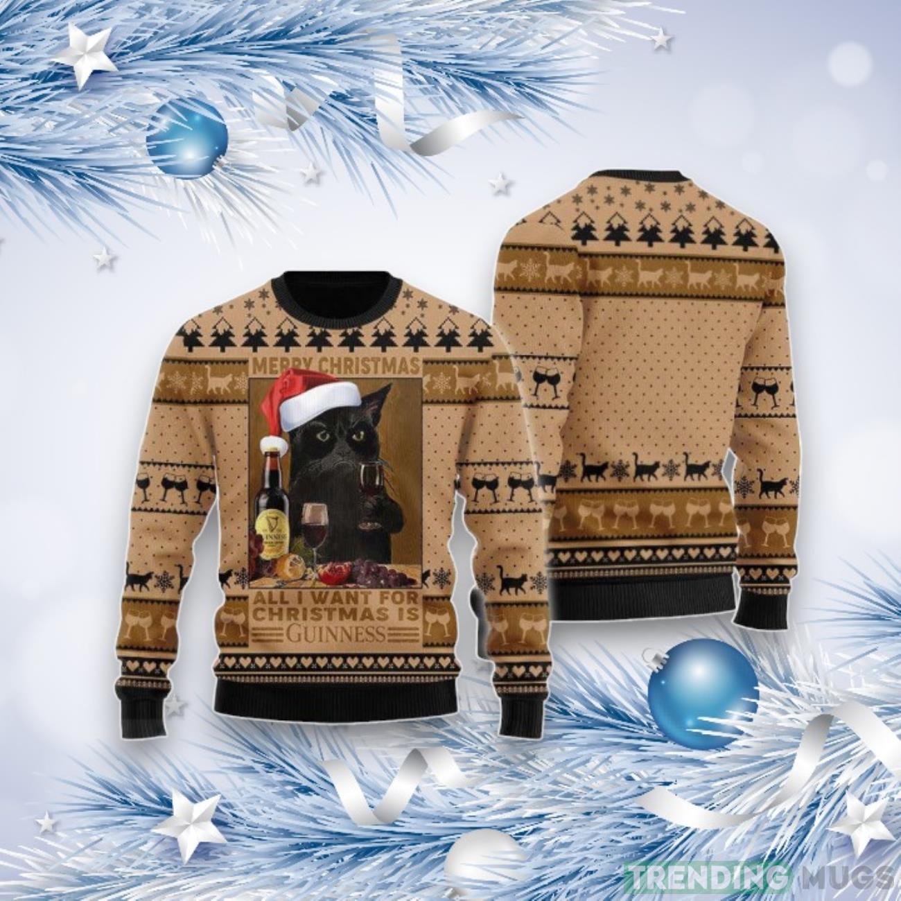 Black Cat Drinking Guinness Beer Ugly Christmas Sweater – Christmass Gift Product Photo 1 Black Cat Drinking Guinness Beer Ugly Christmas Sweater – Christmass Gift Product Photo 1