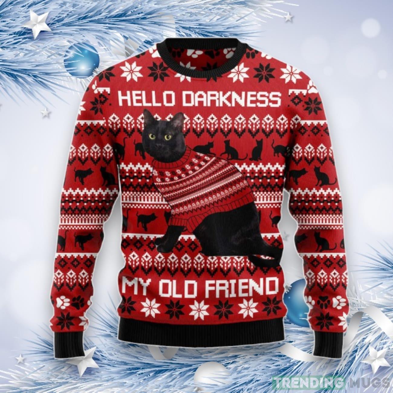 Black Cat Hello Darkness My Old Friend Ugly Christmas Sweater, Gift For Christmas Product Photo 1 Black Cat Hello Darkness My Old Friend Ugly Christmas Sweater, Gift For Christmas Product Photo 1