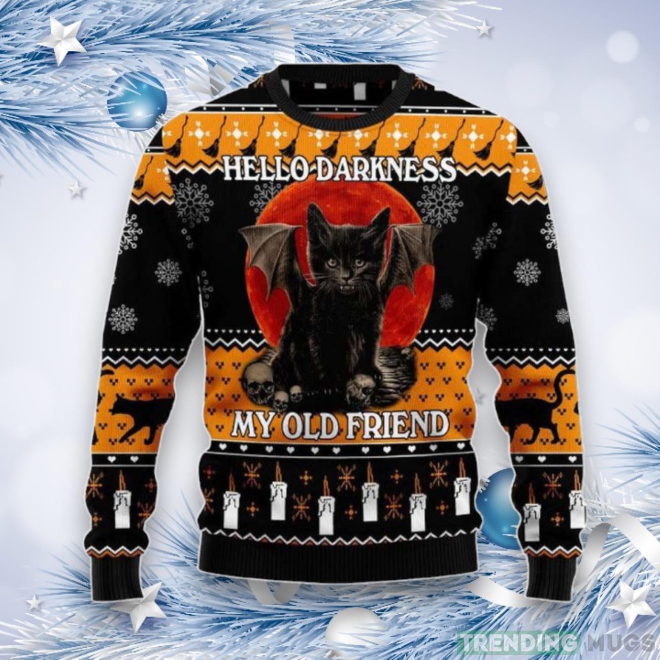 Black Cat Hello Darkness Ugly Christmas Sweater, All Over Print Sweatshirt Product Photo 1 Black Cat Hello Darkness Ugly Christmas Sweater, All Over Print Sweatshirt Product Photo 1
