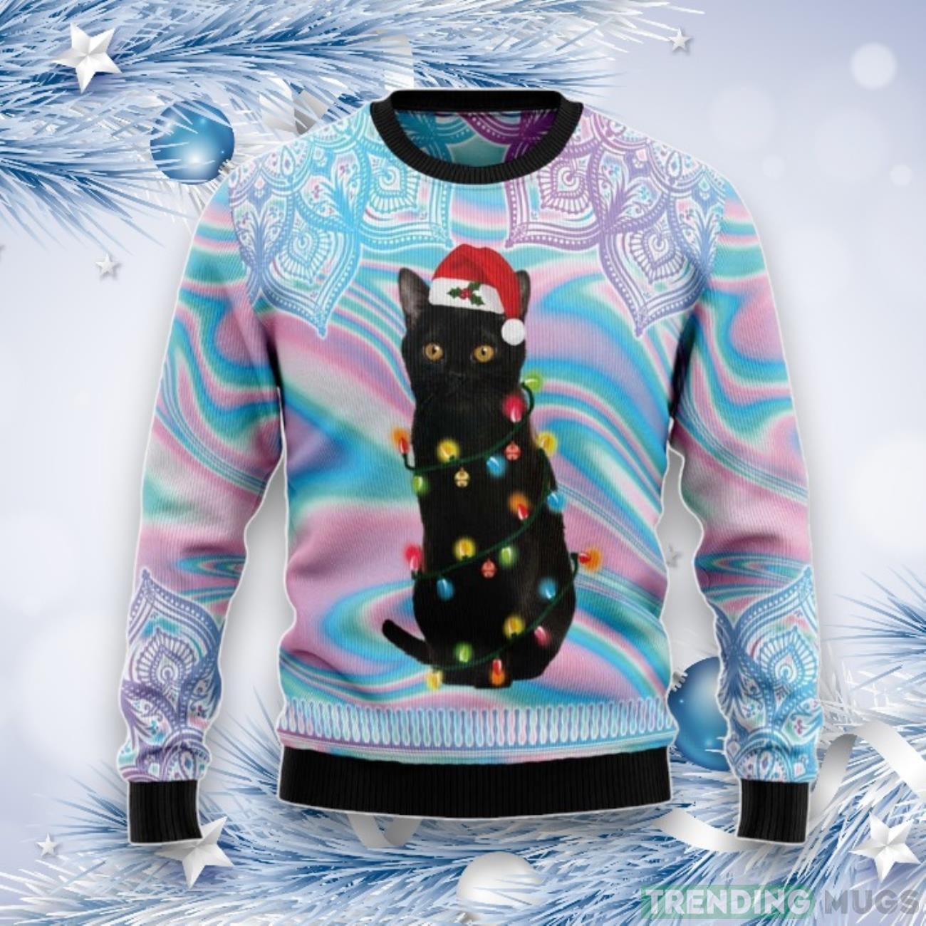 Black Cat Hologram Pattern Ugly Christmas Sweater Product Photo 1 Black Cat Hologram Pattern Ugly Christmas Sweater Product Photo 1