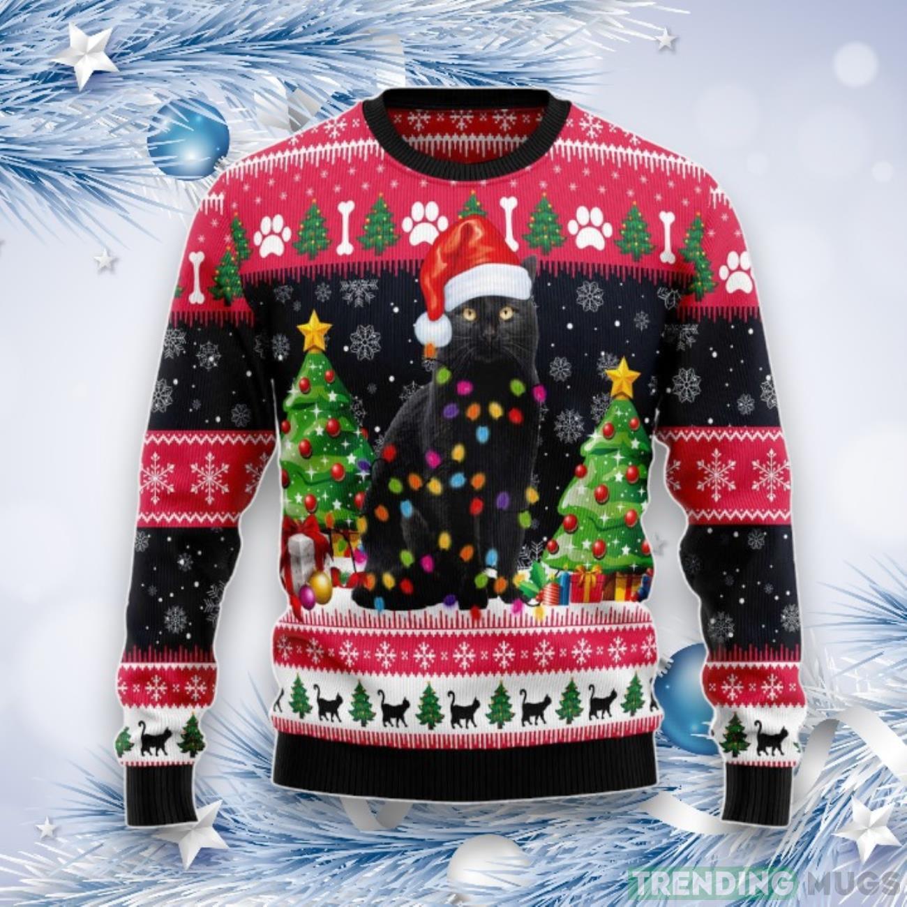 Black Cat Light Ugly Christmas Sweater, Christmas Gift For Cat Lover Product Photo 1 Black Cat Light Ugly Christmas Sweater, Christmas Gift For Cat Lover Product Photo 1