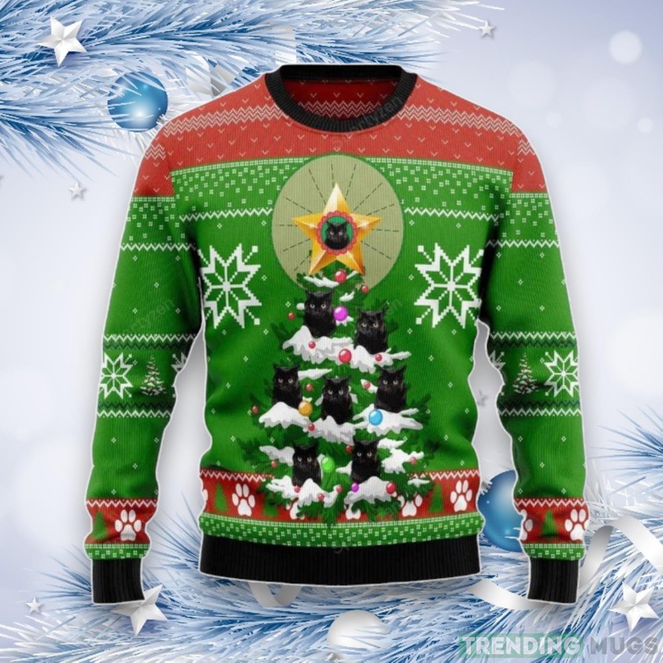 Black Cat Pine Tree Star Christmas Sweater Product Photo 1 Black Cat Pine Tree Star Christmas Sweater Product Photo 1