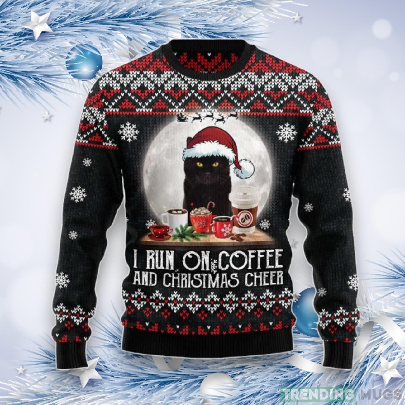 Black Cat Run On Coffee Ugly Christmas Sweater, Gift For Christmas 2023 Product Photo 1 Black Cat Run On Coffee Ugly Christmas Sweater, Gift For Christmas 2023 Product Photo 1