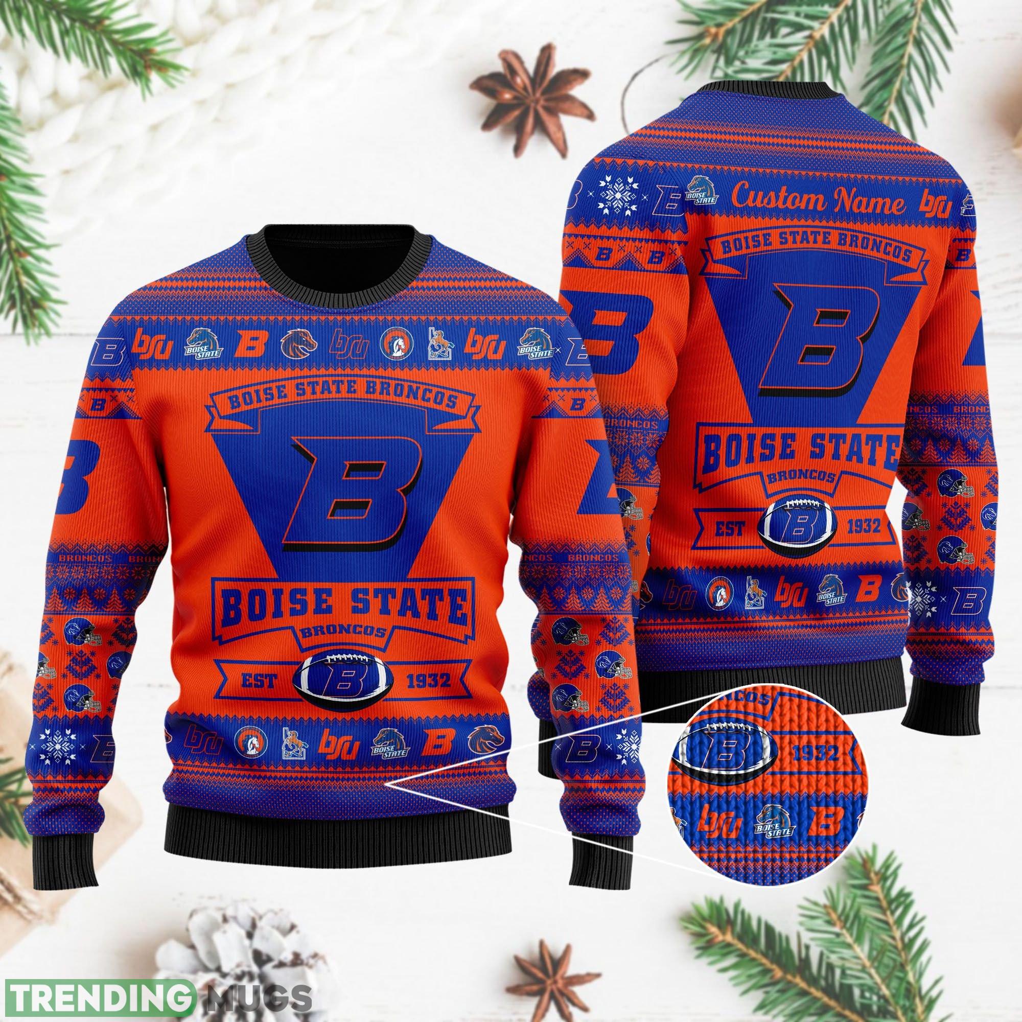 Boise State Broncos Football Team Logo Custom Name Ugly Christmas Sweater Perfect Holiday Gift 3D Sweater Boise State Broncos Football Team Logo Custom Name Ugly Christmas Sweater Perfect Holiday Gift 3D Sweater