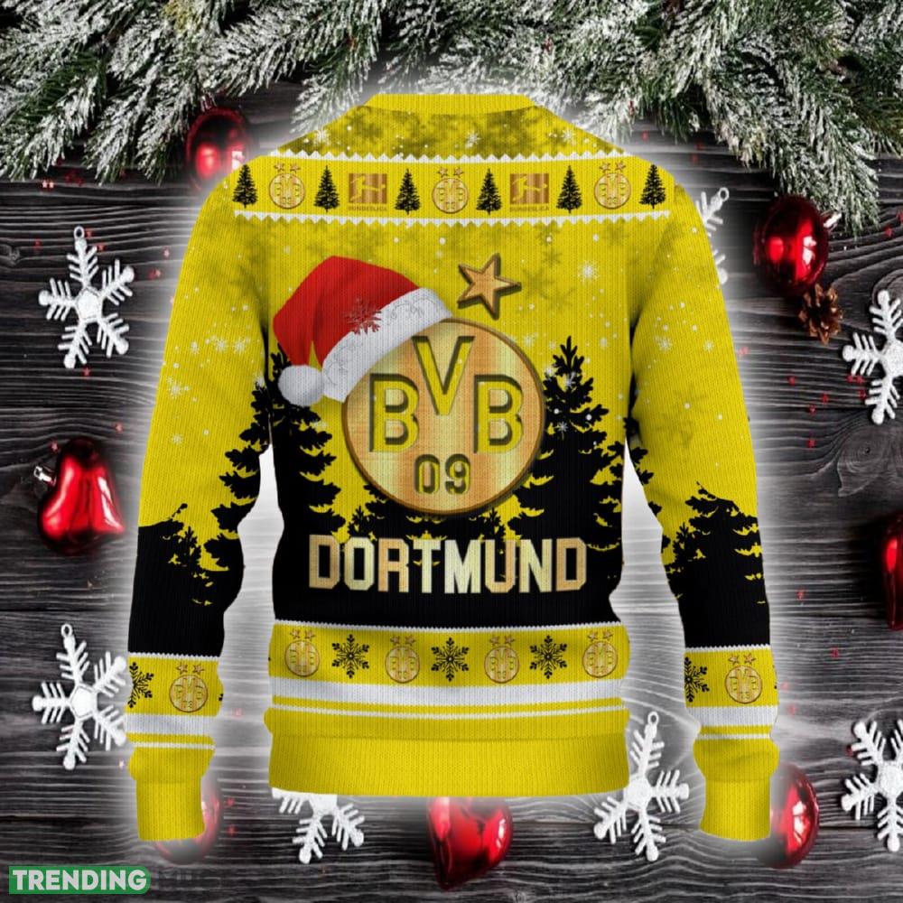 Borussia Dortmund Ugly Christmas Sweater Santa Hat Logo Trending Christmas Gift For Fans 3D Sweater Borussia Dortmund Ugly Christmas Sweater Santa Hat Logo Trending Christmas Gift For Fans 3D Sweater