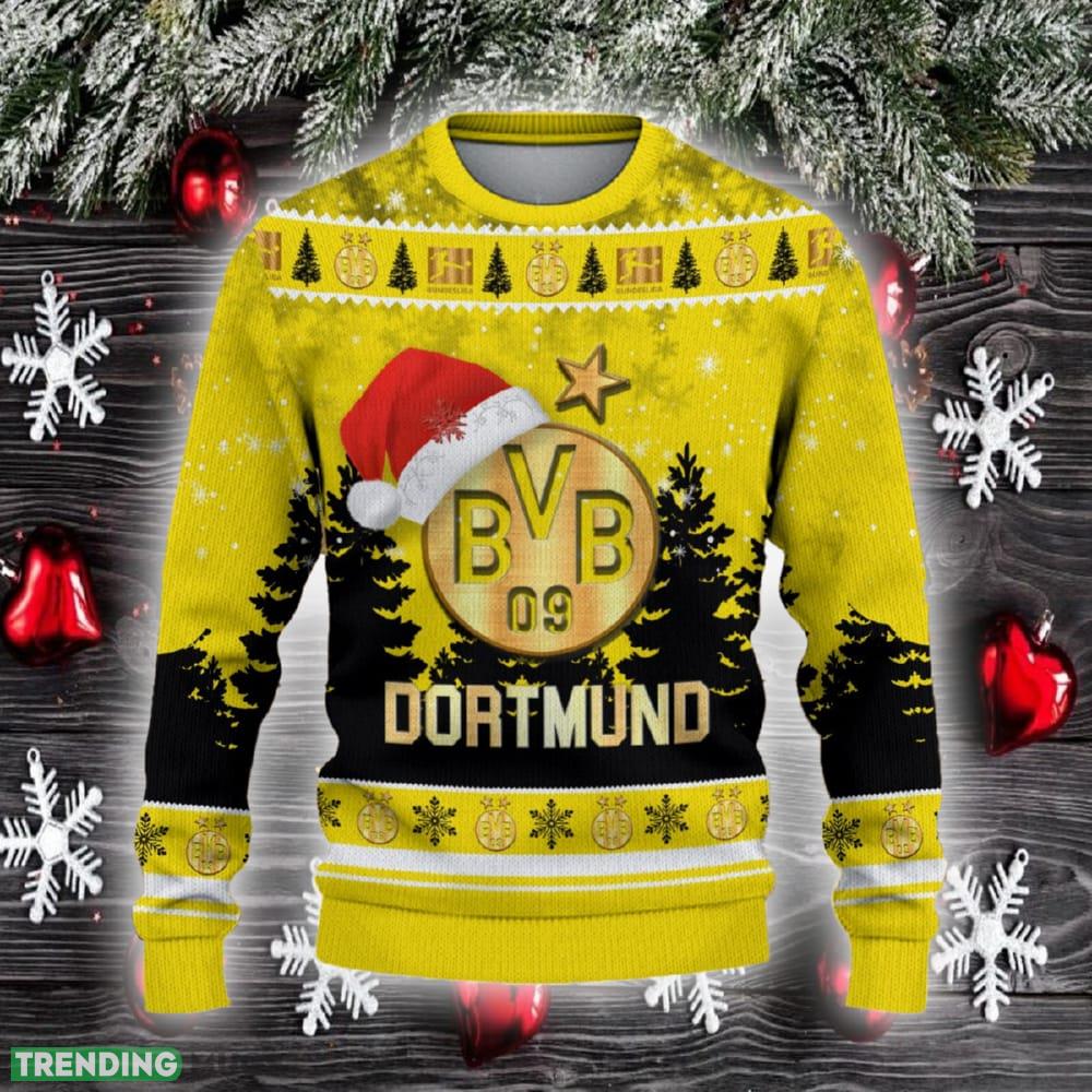 Borussia Dortmund Ugly Christmas Sweater Santa Hat Logo Trending Christmas Gift For Fans - Borussia Dortmund Ugly Christmas Sweater_2 Borussia Dortmund Ugly Christmas Sweater Santa Hat Logo Trending Christmas Gift For Fans - Borussia Dortmund Ugly Christmas Sweater_2