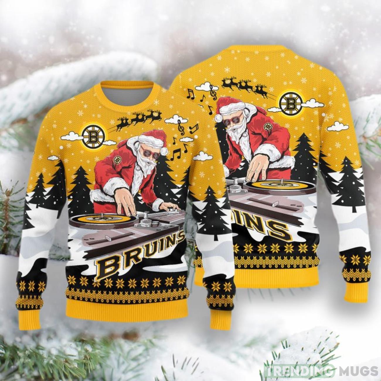 Boston Bruins Christmas Funny DJ Santa New Style Knitted Sweater Product Photo 1 Boston Bruins Christmas Funny DJ Santa New Style Knitted Sweater Product Photo 1