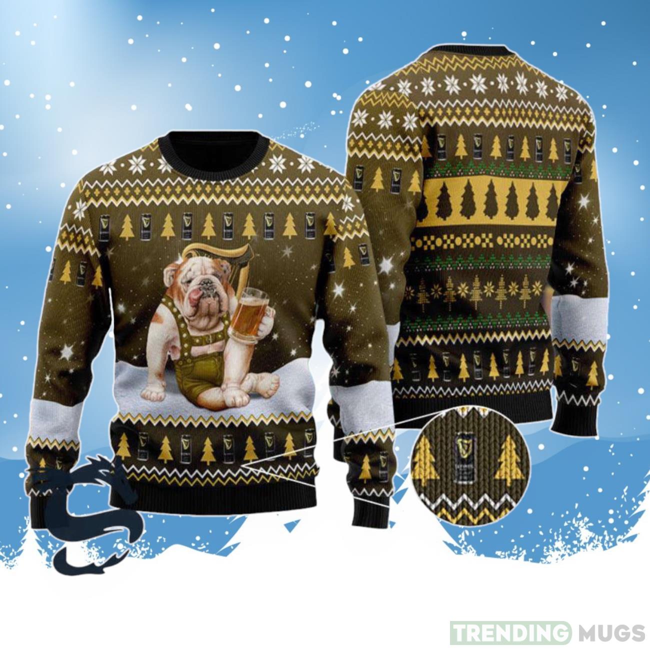 Bulldog Drink Guinness Beer Christmas Sweater Product Photo 1 Bulldog Drink Guinness Beer Christmas Sweater Product Photo 1