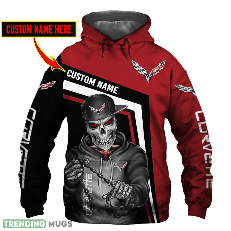 Chevrolet Corvette Skull Colorful 3D Hoodie, Zip Hoodie, T Shirt All OVer Print Lovers Car For Fans Gift Custom Name - Chevrolet Corvette Skull Custom Name 3D Hoodie_1