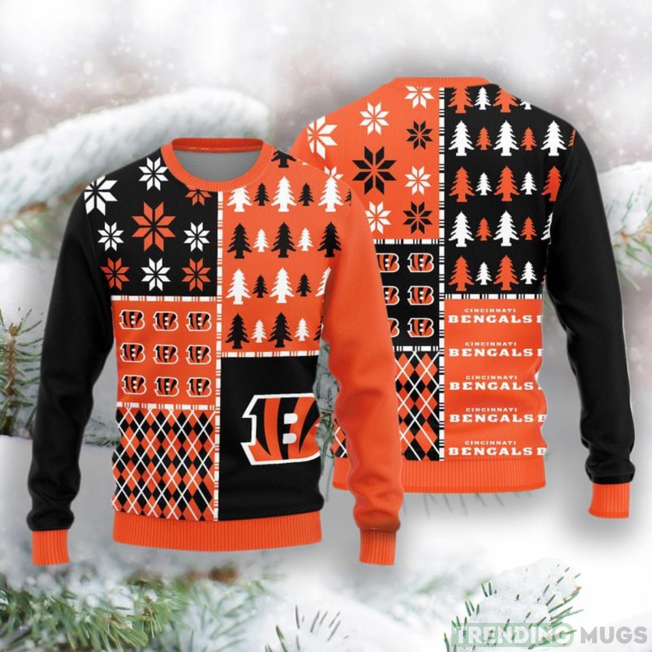 Cincinnati Bengals Christmas Pine Trees Pattern New Style Knitted Sweater Product Photo 1