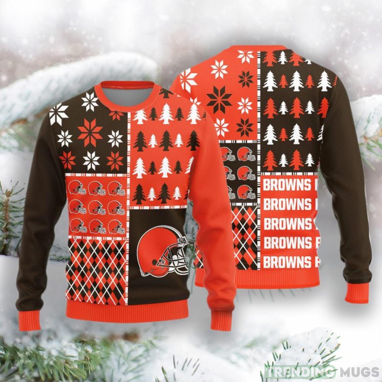 Cleveland Browns Christmas Pine Trees Pattern New Style Knitted Sweater Product Photo 1