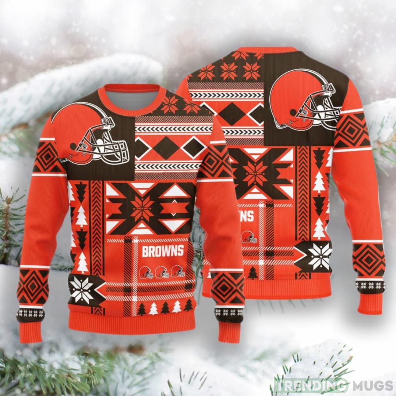 Cleveland Browns Christmas Snowflakes Pattern New Style Knitted Sweater Product Photo 1