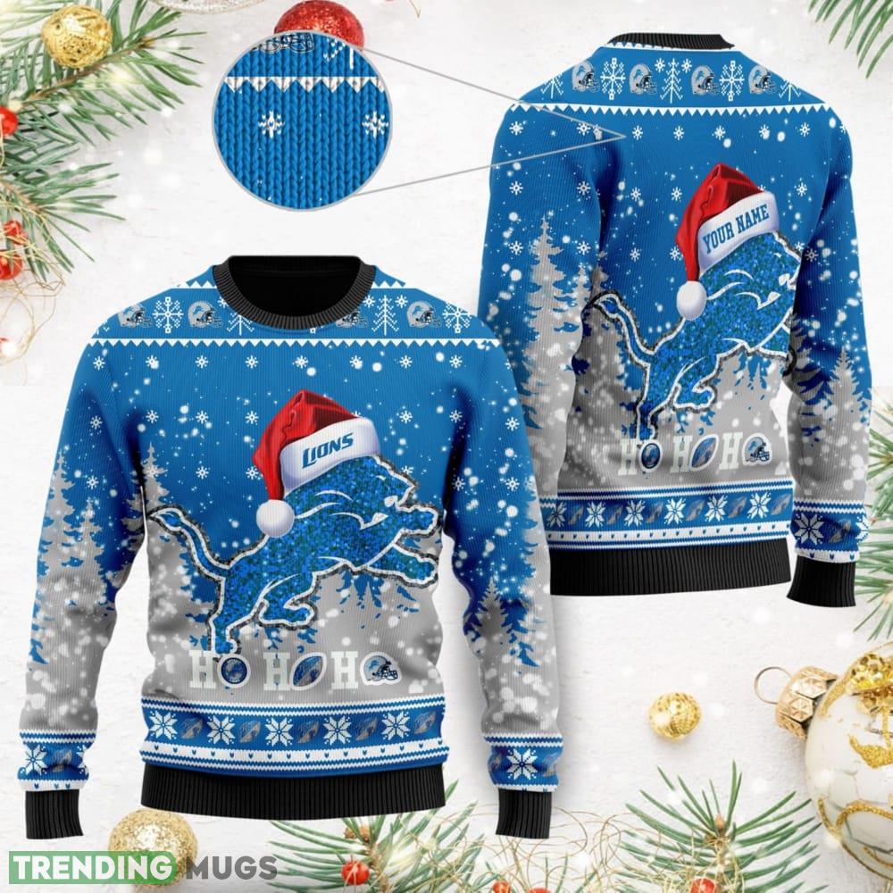 Custom Name Detroit Lions Symbol Wearing Santa Claus Hat Ho Ho Ho For Men And Women Gift Christmas - Custom Name Detroit Lions Symbol Wearing Santa Claus Hat Ho Ho Ho For Men And Women Gift Christmas
