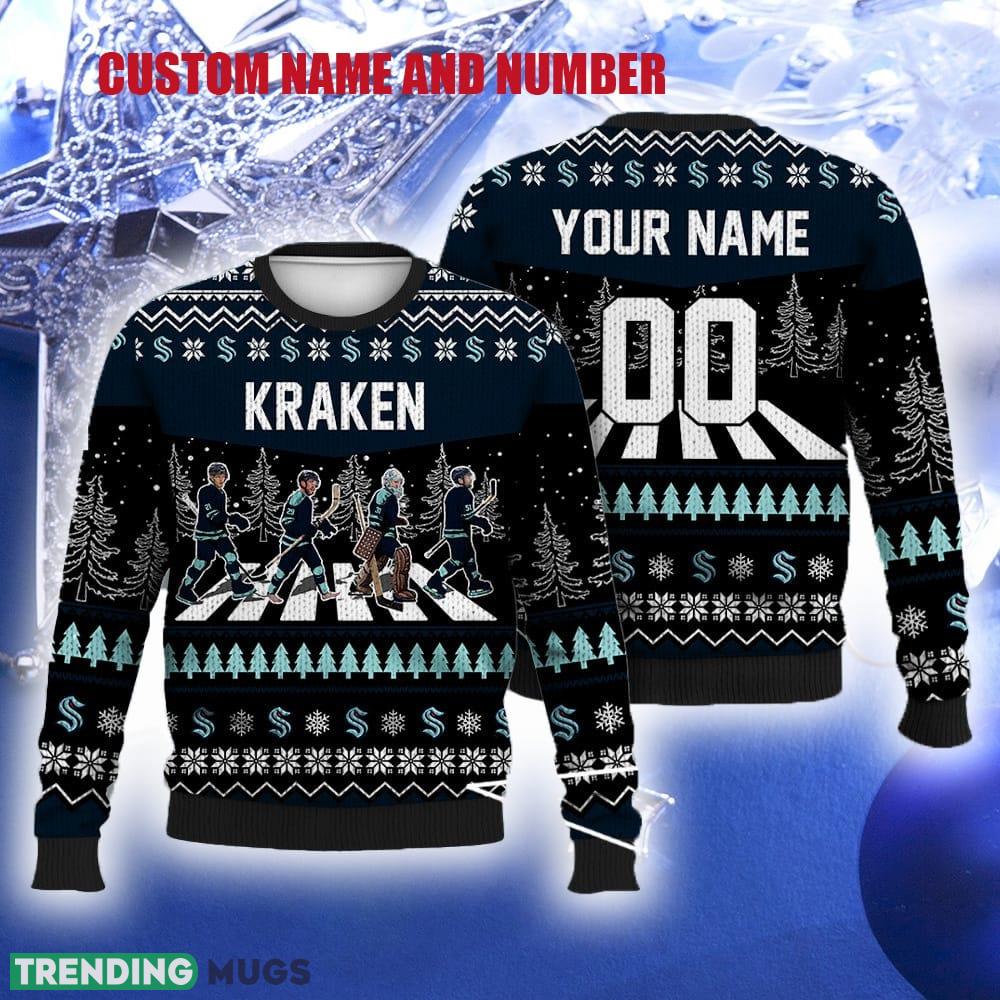 Custom Number And Name Kraken Walking Abbey Road Ugly Christmas Sweater Ice Hockey Fans Gift Familys - Custom Number And Name Kraken Walking Abbey Road Ugly Christmas Sweater Ice Hockey Fans Gift Familys Custom Number And Name Kraken Walking Abbey Road Ugly Christmas Sweater Ice Hockey Fans Gift Familys - Custom Number And Name Kraken Walking Abbey Road Ugly Christmas Sweater Ice Hockey Fans Gift Familys