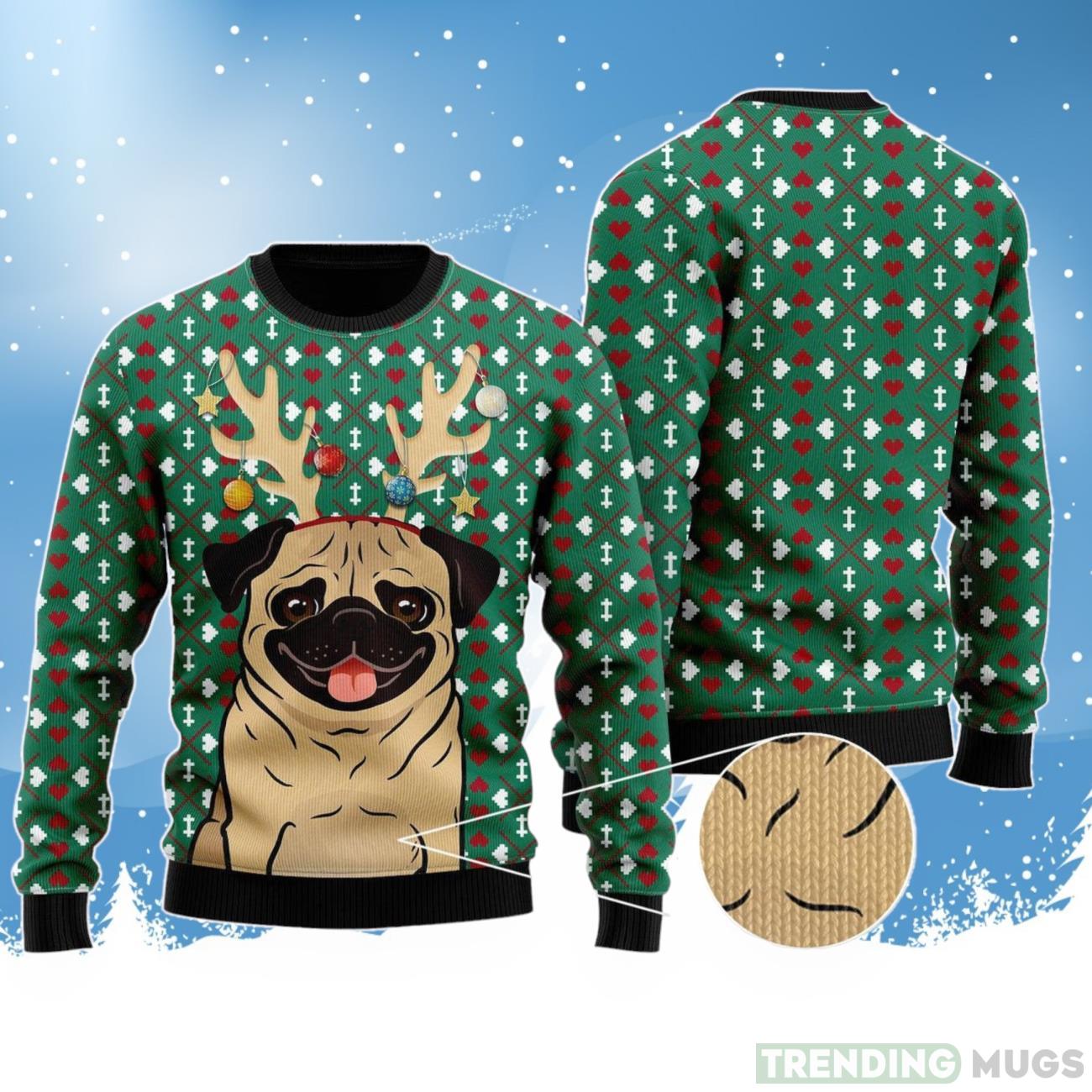 Cute Dog With Reindeer Hord Ugly Christmas Sweater For Men & Women Product Photo 1 Cute Dog With Reindeer Hord Ugly Christmas Sweater For Men & Women Product Photo 1
