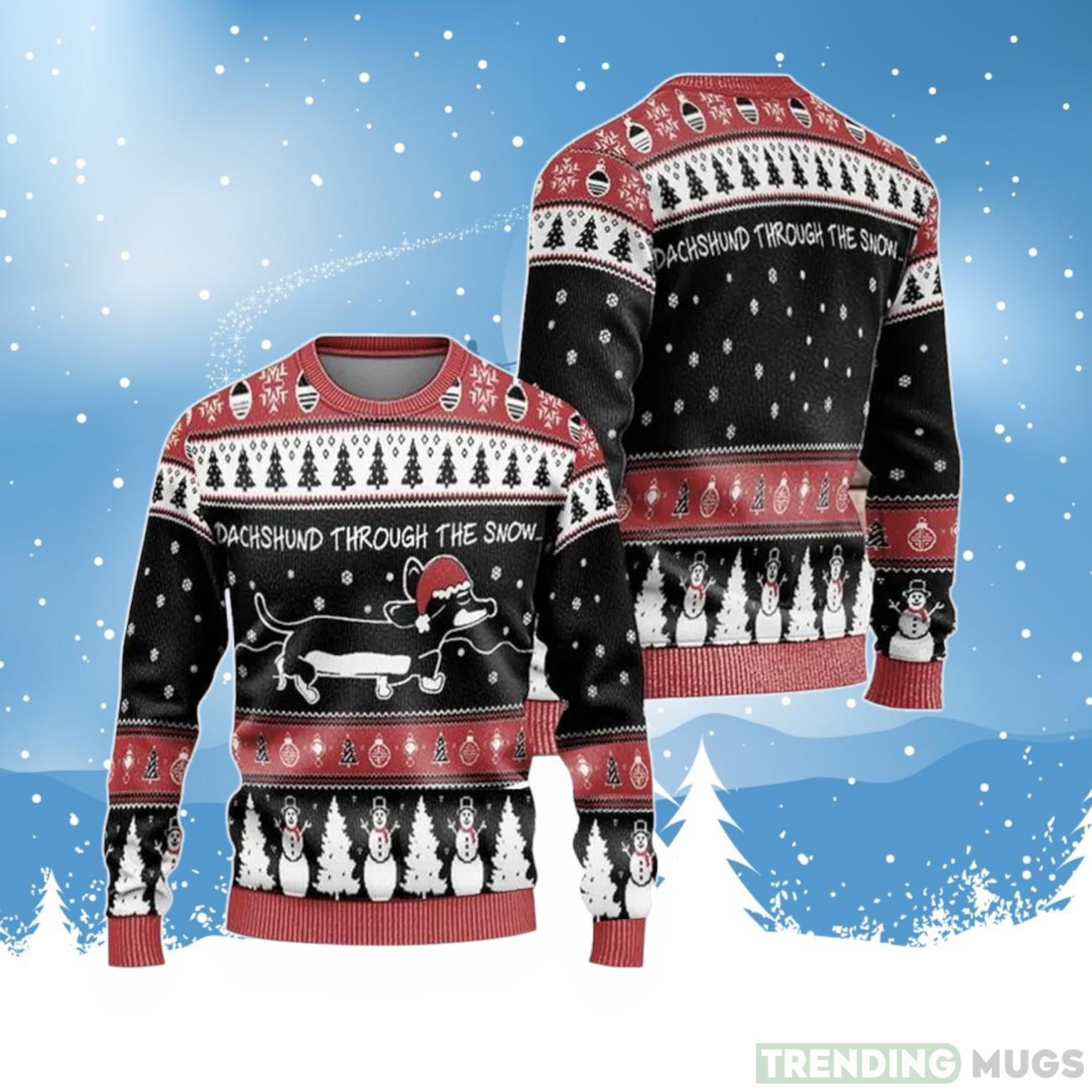 Dachshund Through The Snow Ugly Christmas Sweater For Men & Women Product Photo 1 Dachshund Through The Snow Ugly Christmas Sweater For Men & Women Product Photo 1