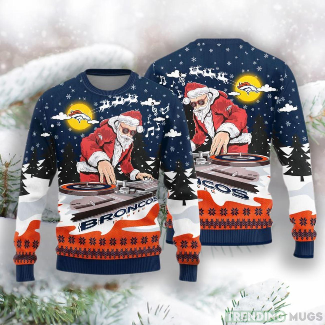 Denver Broncos Christmas Funny DJ Santa New Style Knitted Sweater Product Photo 1 Denver Broncos Christmas Funny DJ Santa New Style Knitted Sweater Product Photo 1